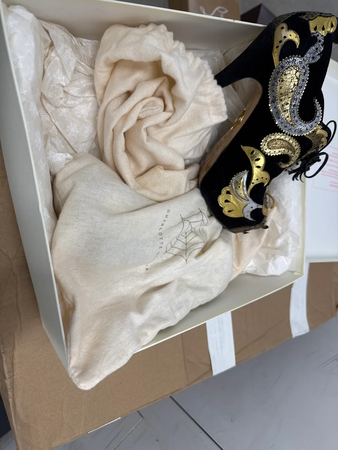Charlotte Olympia Black and Gold Embellished Heels thumbnail