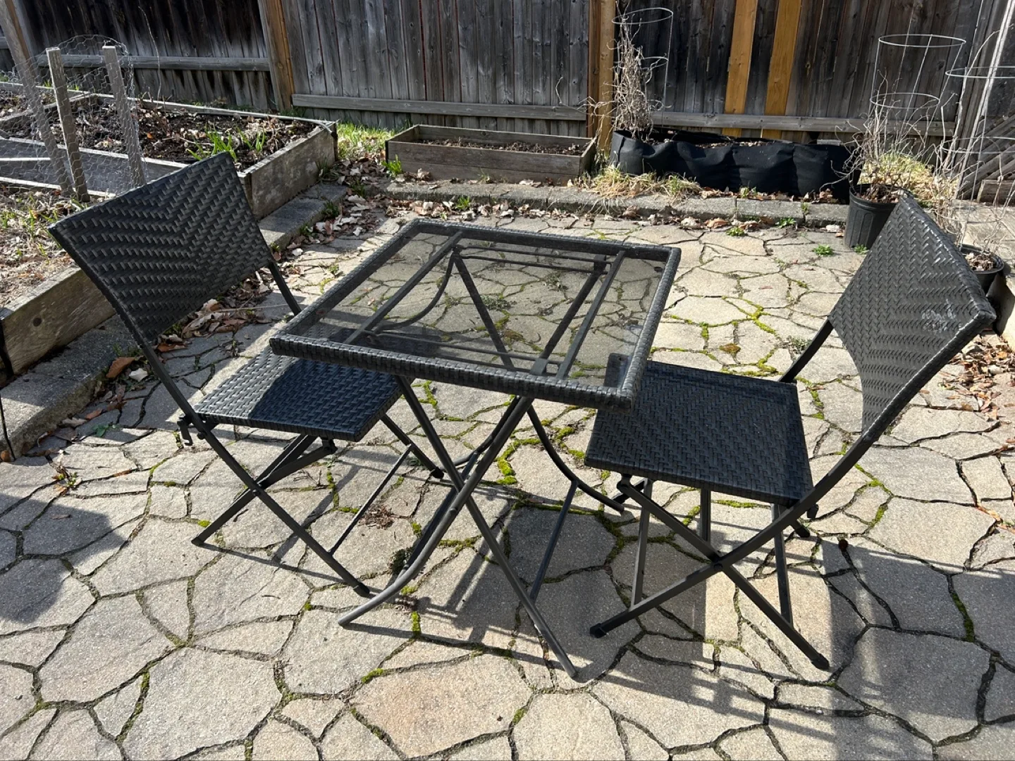 Black Wicker Patio Set with Glass Top Table