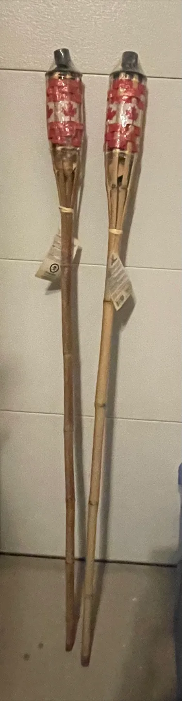 Pair of Canadian Flag Bamboo Tiki Torches image indicator(3)