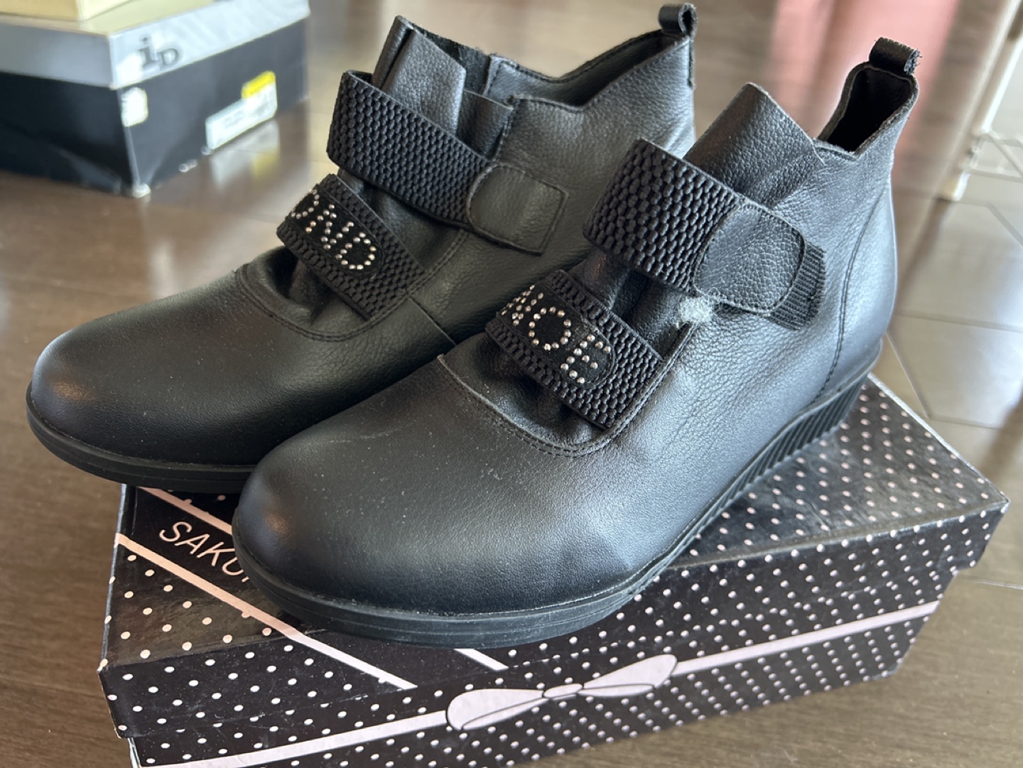 Black Ankle Boots with Decorative Straps