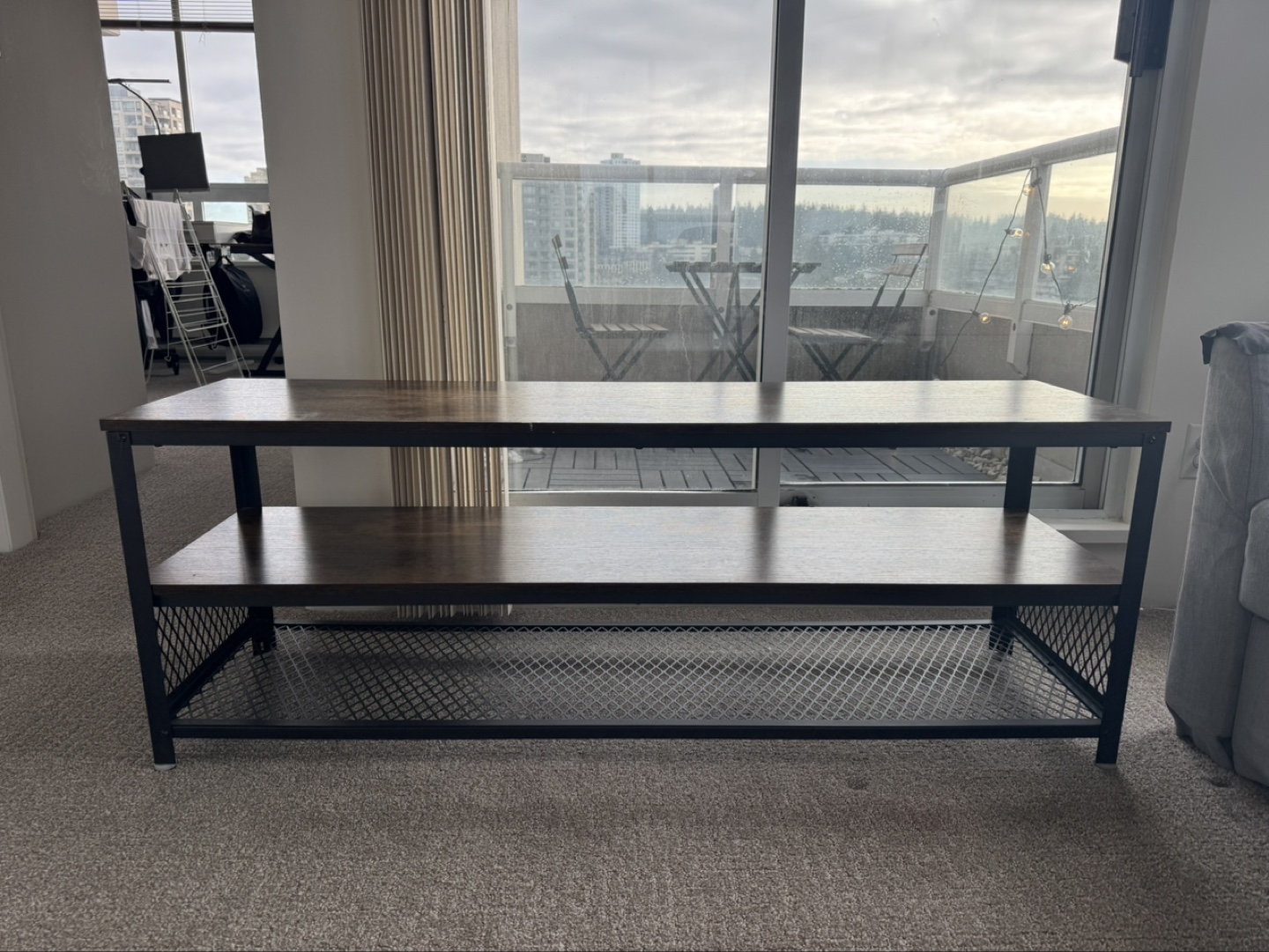 Industrial Style TV Stand with Two Shelves