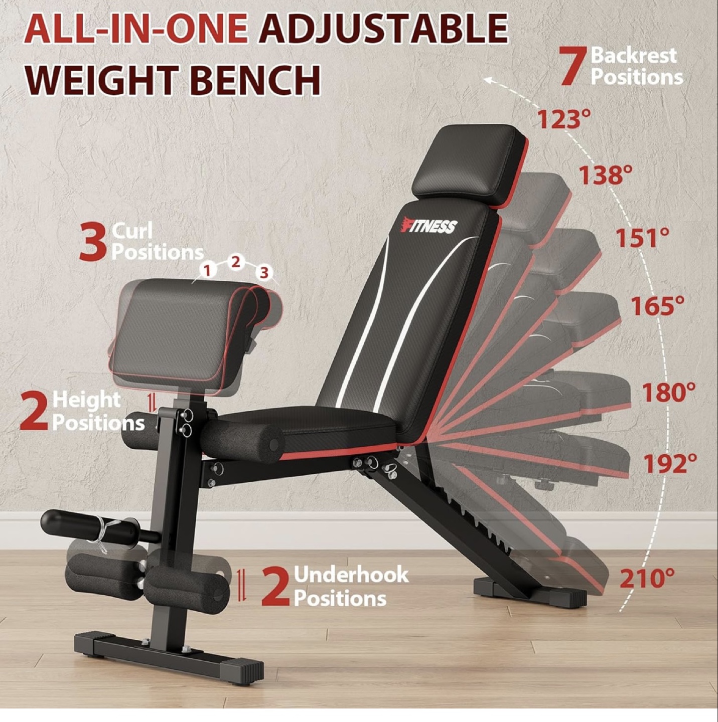 FITNESS Adjustable Bench, Foldaway - photo 2