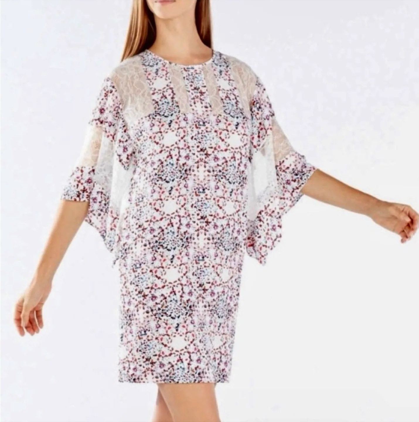 BCBGMAXAZRIA Lace Detail Floral Mini Dress thumbnail
