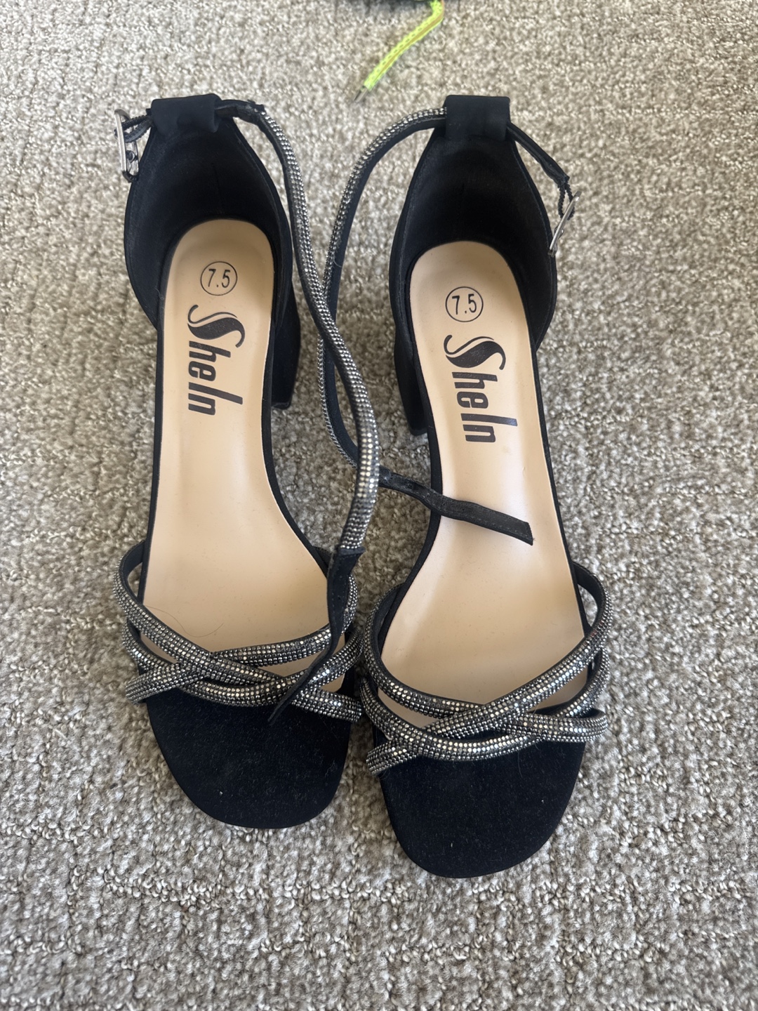 Black embellished Sheln sandals, size 7.5