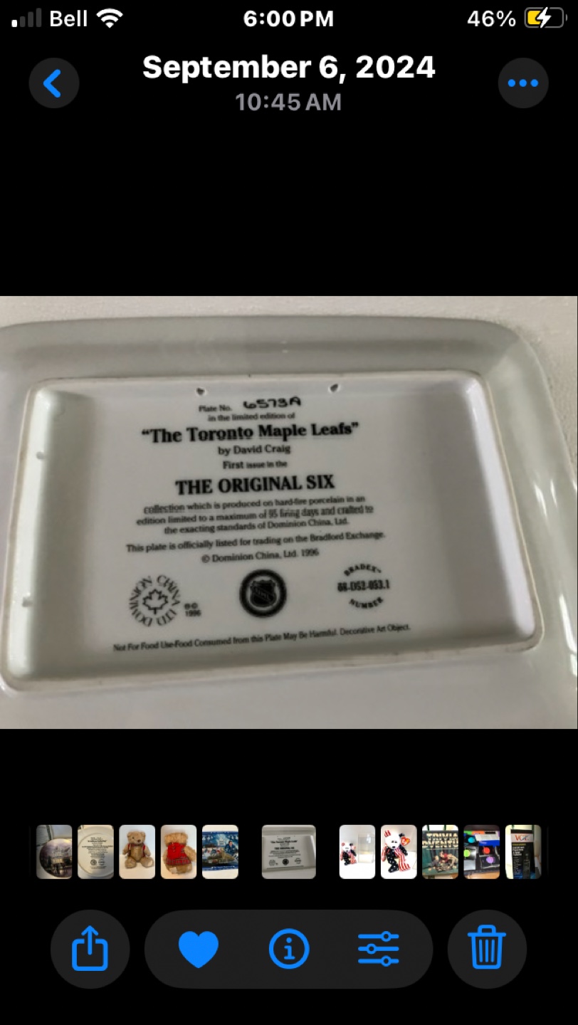 Toronto Maple Leafs Collector's Plate - The Original Six - photo 2