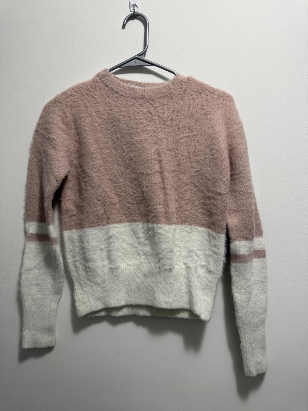 Terranova Pink and White Fuzzy Sweater Size S