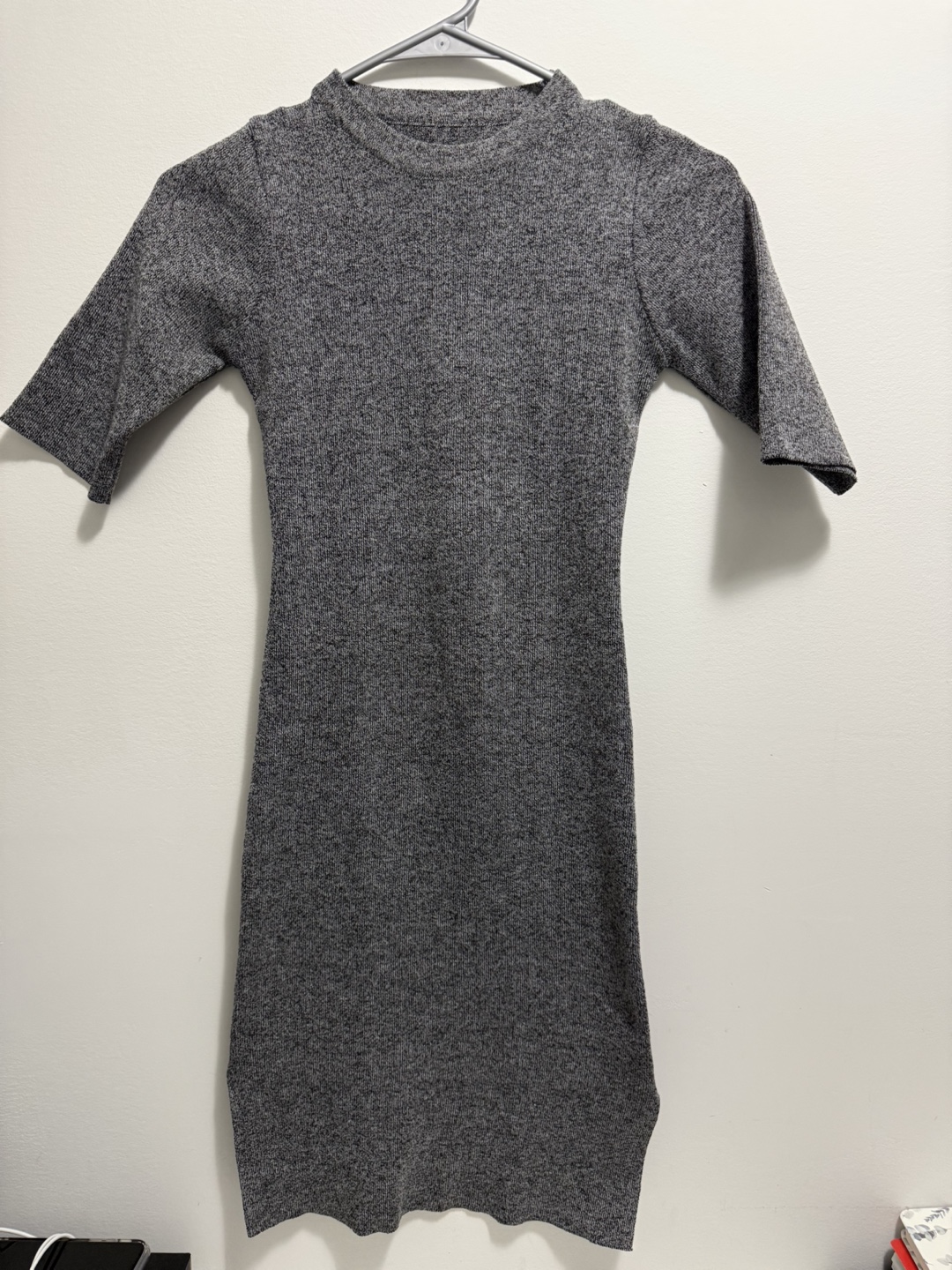 Grey Ribbed Knit Midi Dress