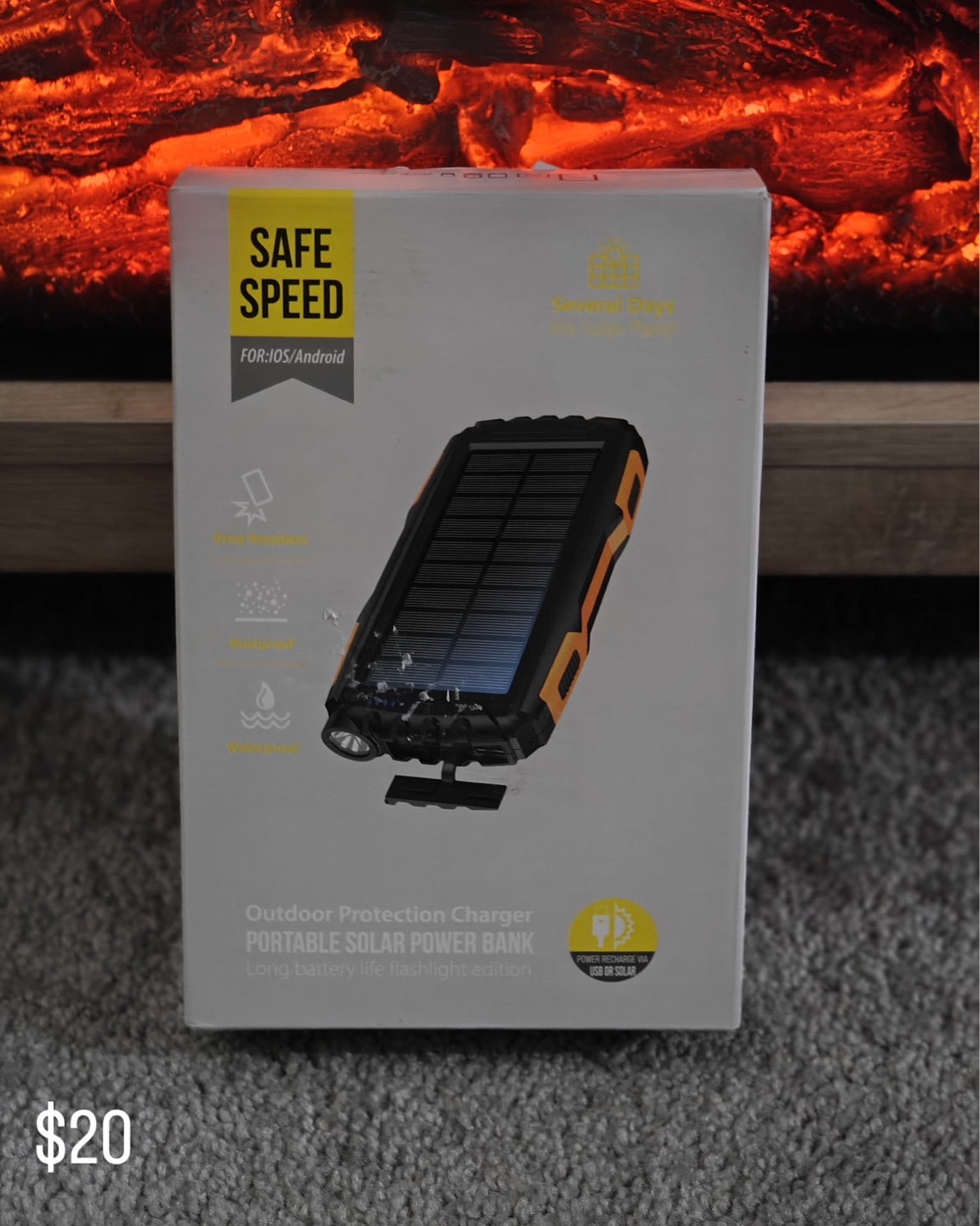 Portable Solar Power Bank with Flashlight