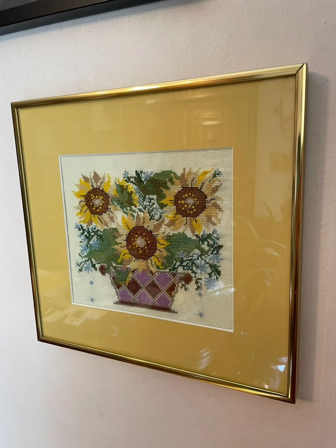 Framed Needlepoint Embroidery Pictures - Sunflowers and Roses thumbnail