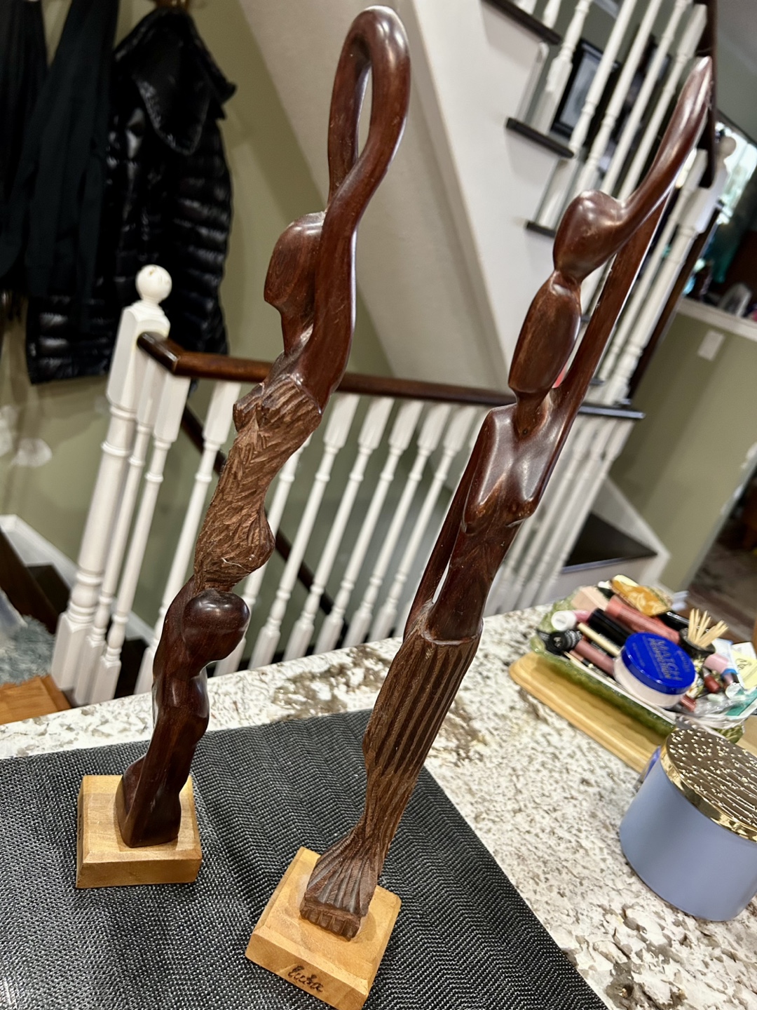Pair of Intriguing Wooden Carvings