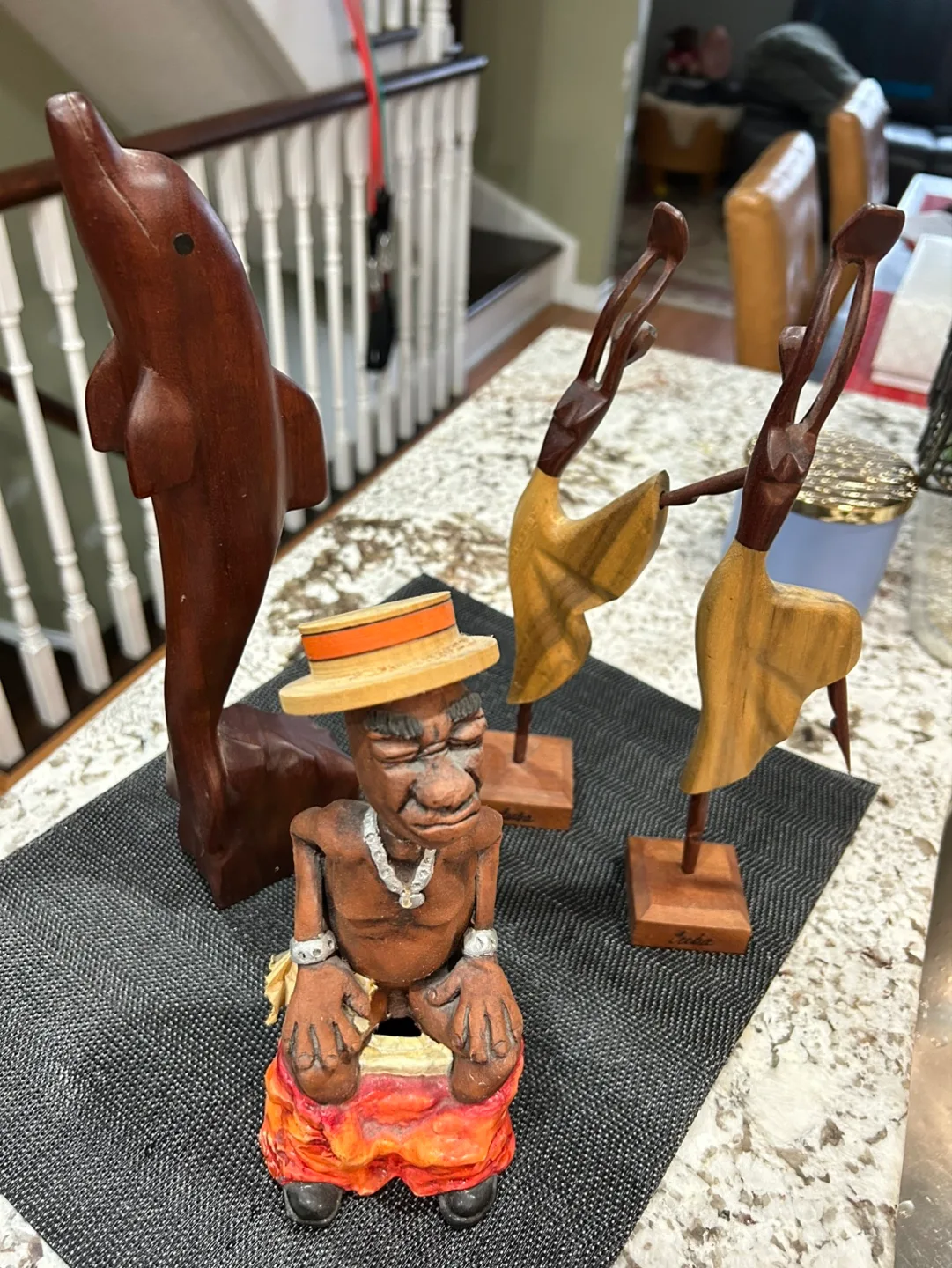 Wooden Figurines: Dolphin, Man, and Dancers thumbnail