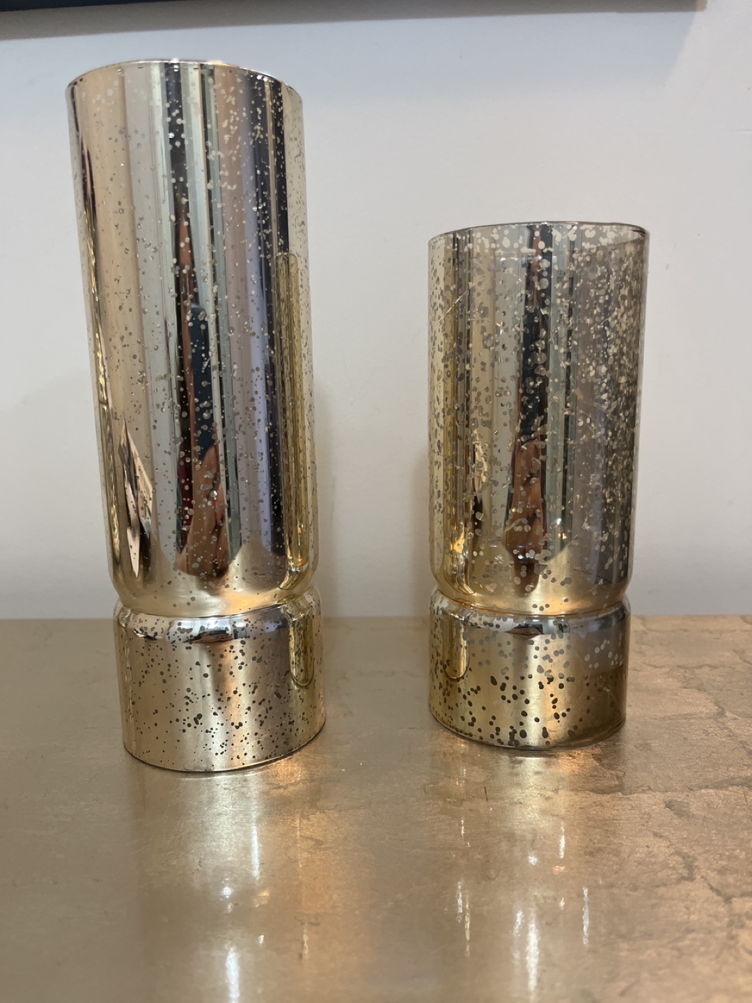 Set of Two Gold Mercury Glass Vases