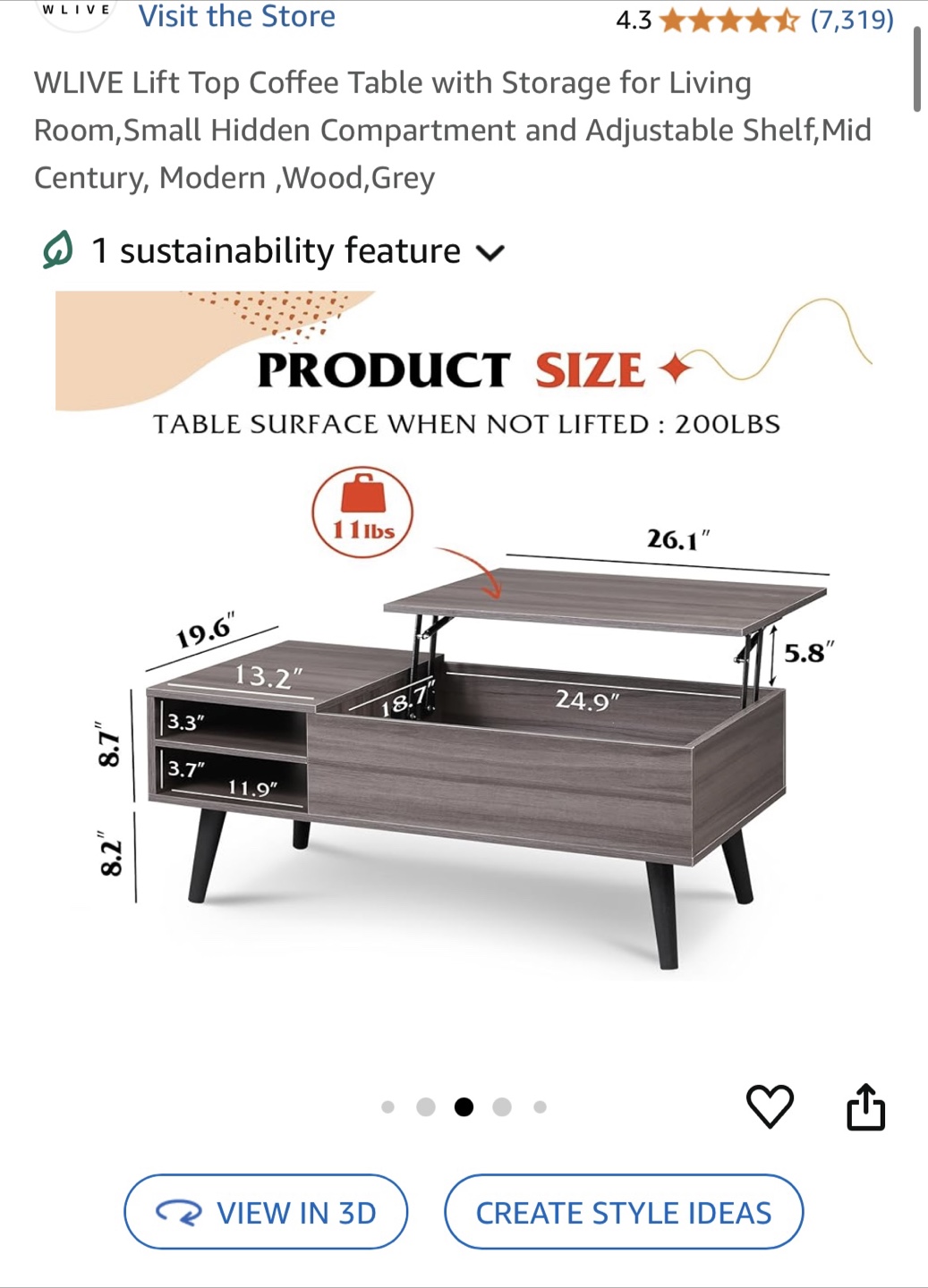 WLIVE Lift Top Coffee Table with Storage - photo 5