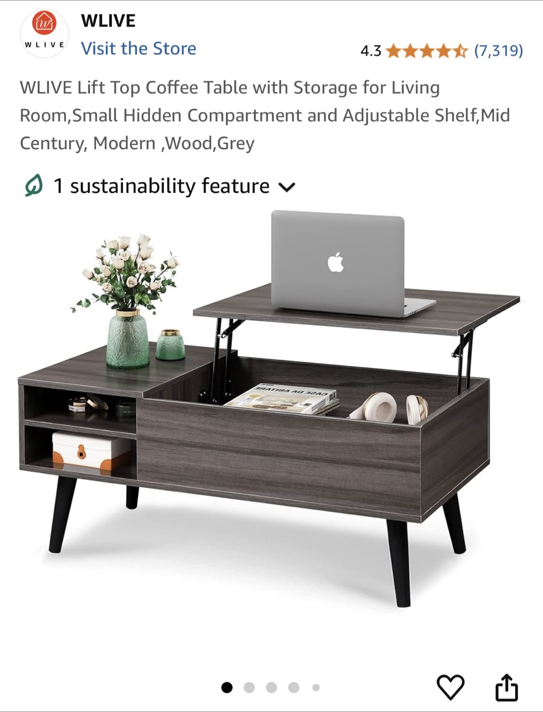 WLIVE Lift Top Coffee Table with Storage - photo 4