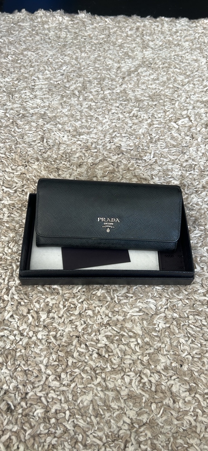 Prada Saffiano Leather Wallet - Black & Yellow