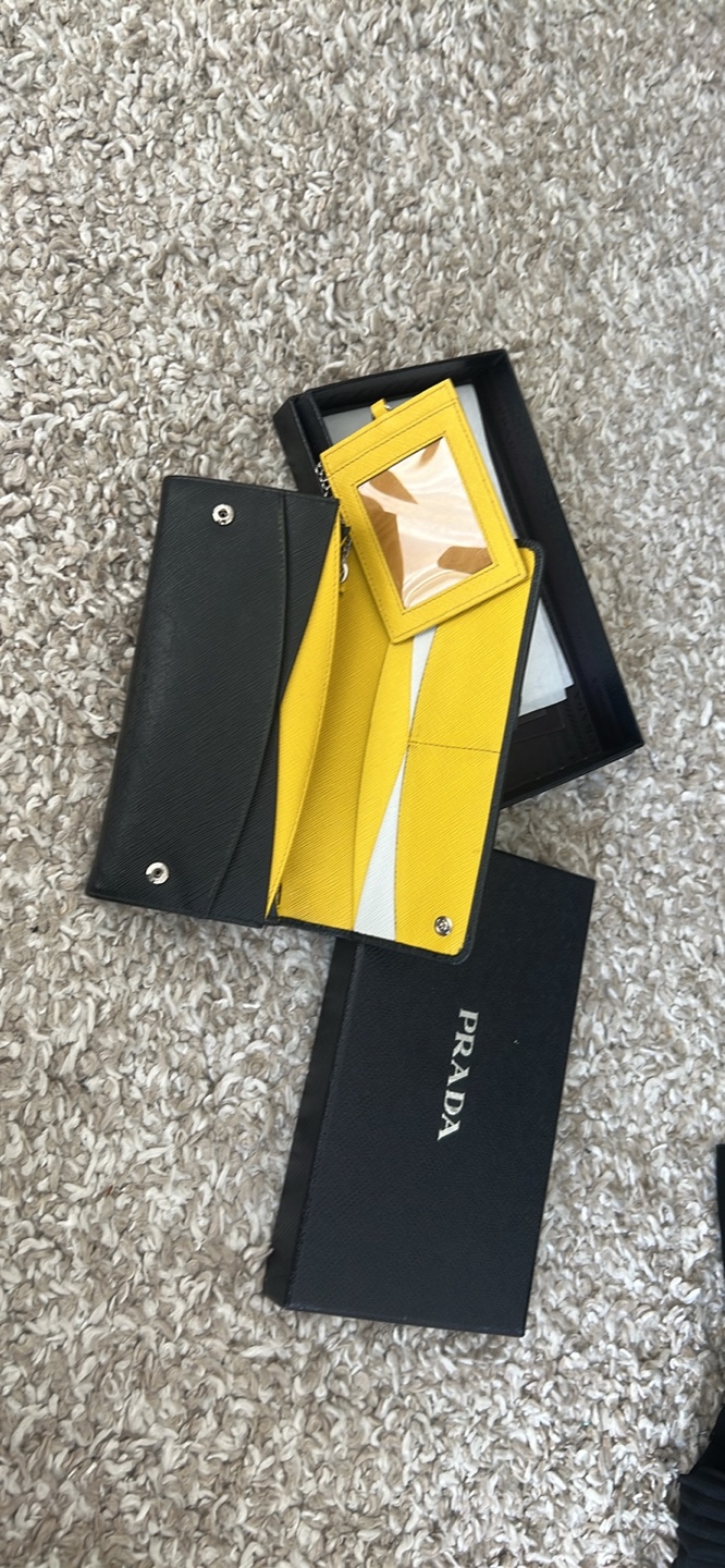 Prada Saffiano Leather Wallet - Black & Yellow - photo 2