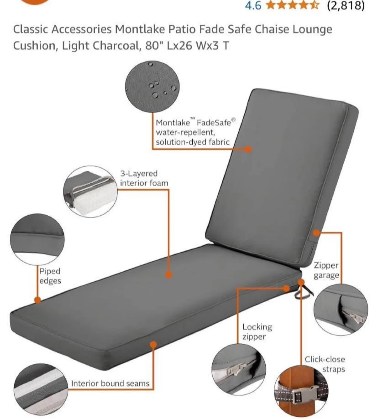 Chaise Lounge Cushion Set - Light Charcoal thumbnail