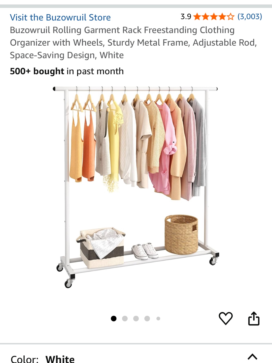 White Rolling Garment Rack