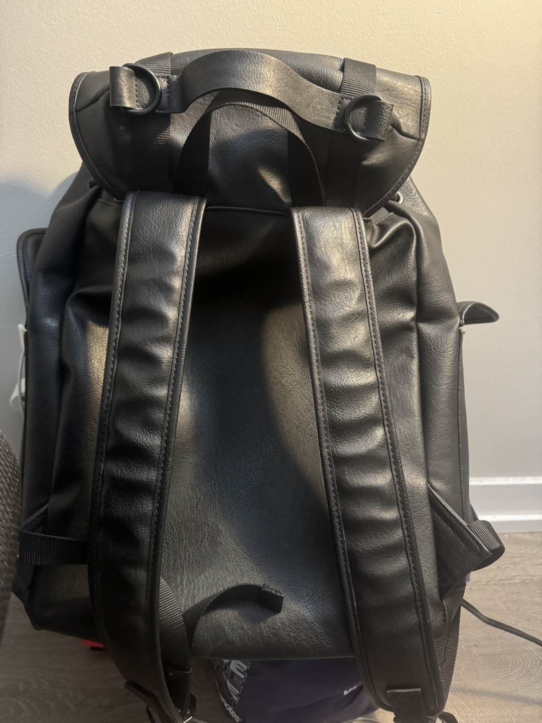 Original Zara Black Faux Leather Laptop Backpack - photo 3