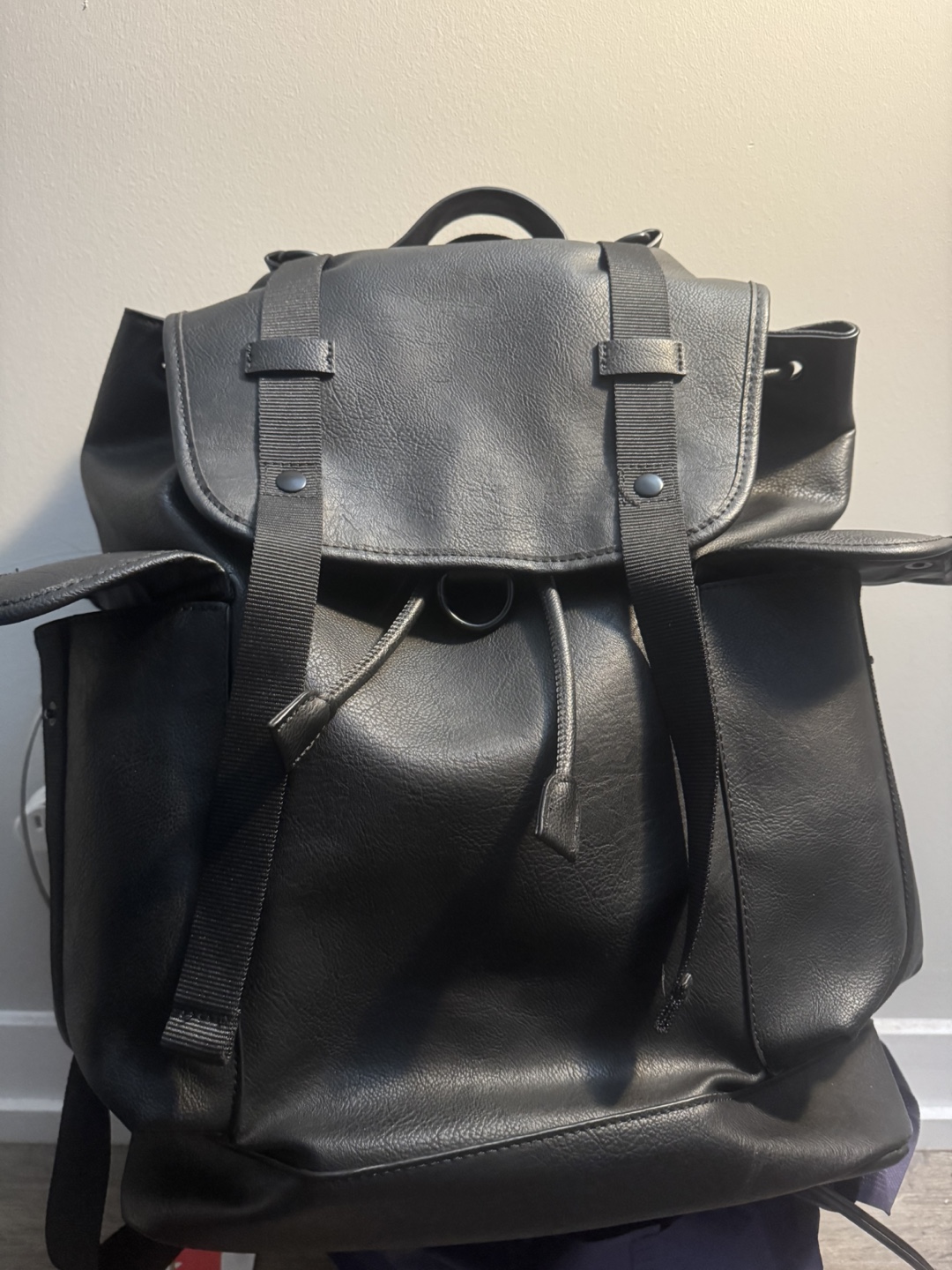 Original Zara Black Faux Leather Laptop Backpack - photo 2