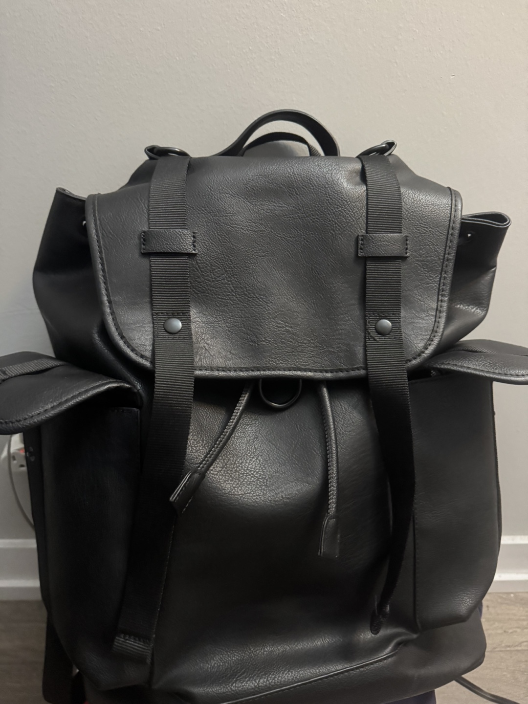 Original Zara Black Faux Leather Laptop Backpack