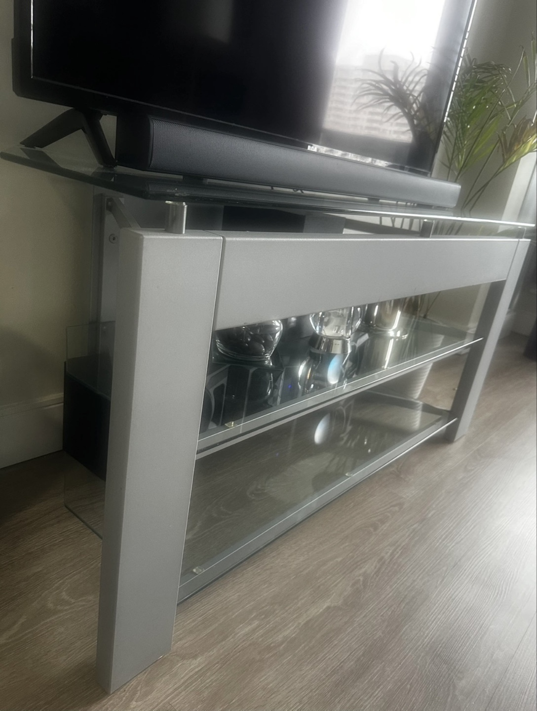 Corner TV Stand with Glass Shelves