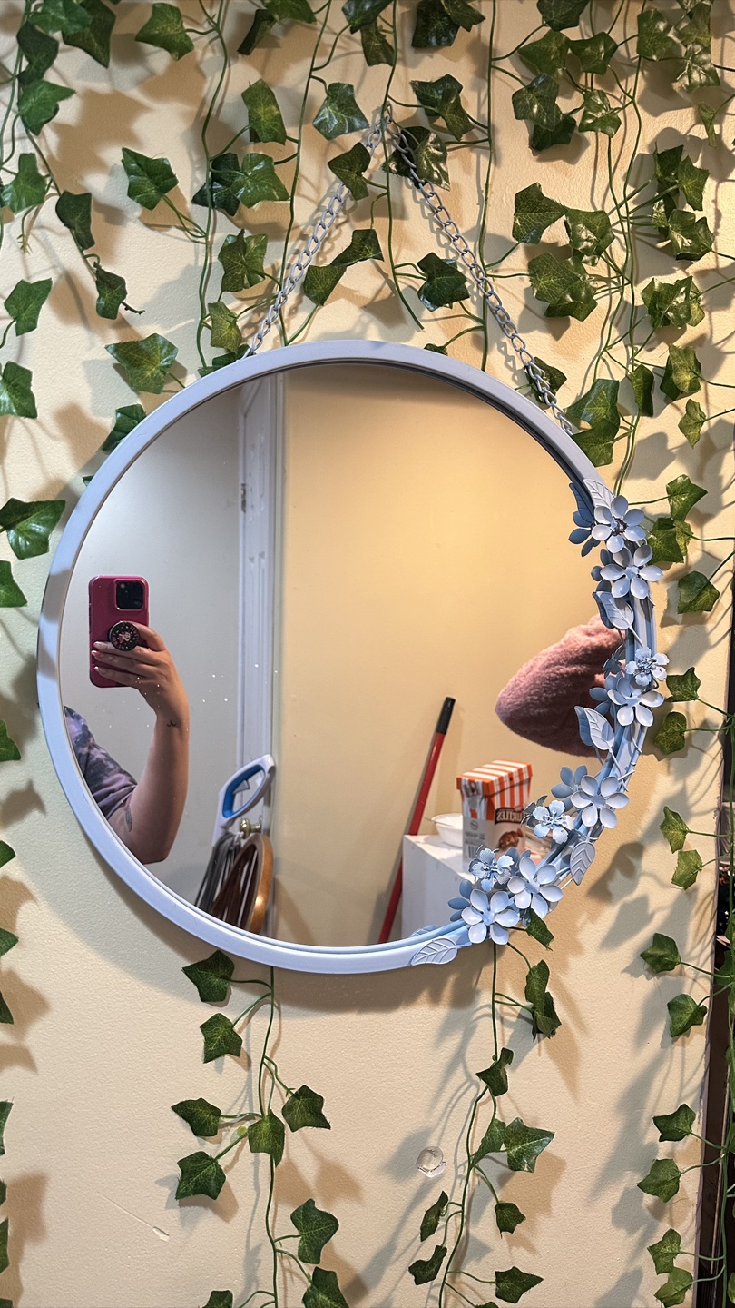 Light Blue Floral Round Mirror
