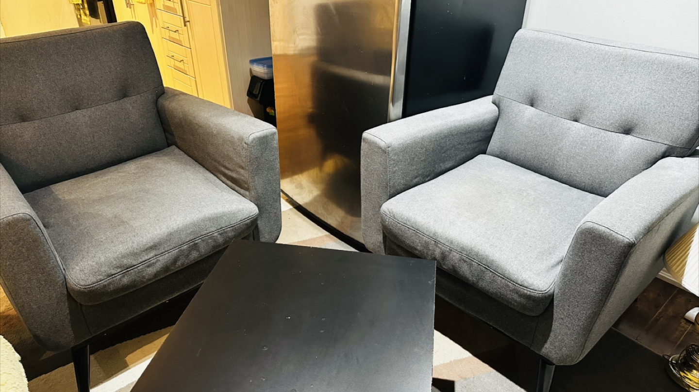 Pair of Grey Armchairs and Black Coffee Table - photo 3