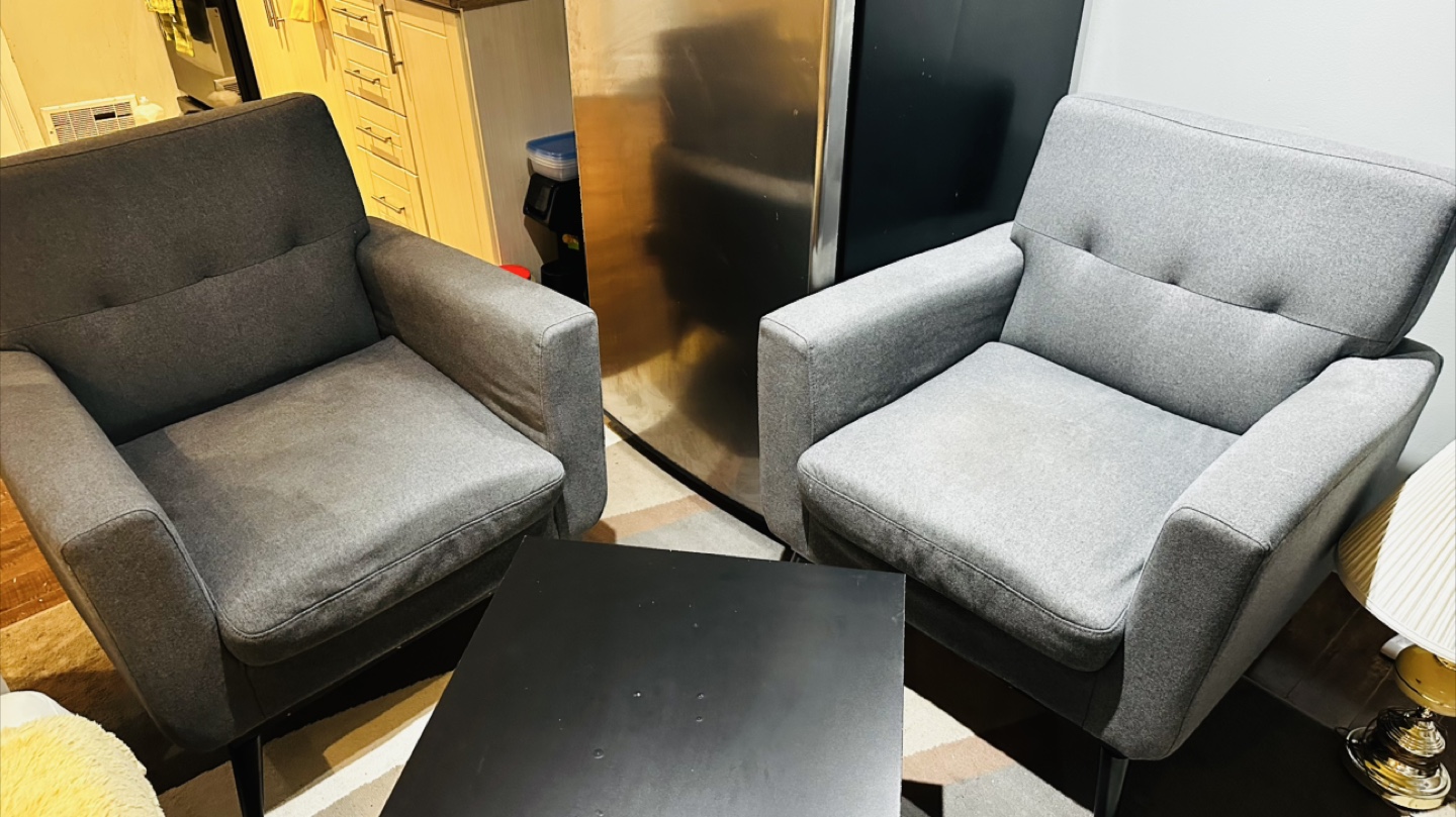 Pair of Grey Armchairs and Black Coffee Table - photo 2
