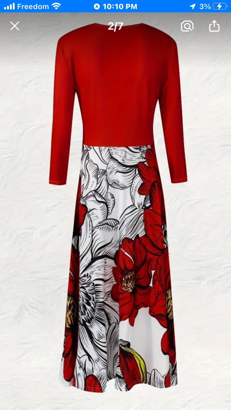 Red and White Floral Midi Dress image indicator(2)