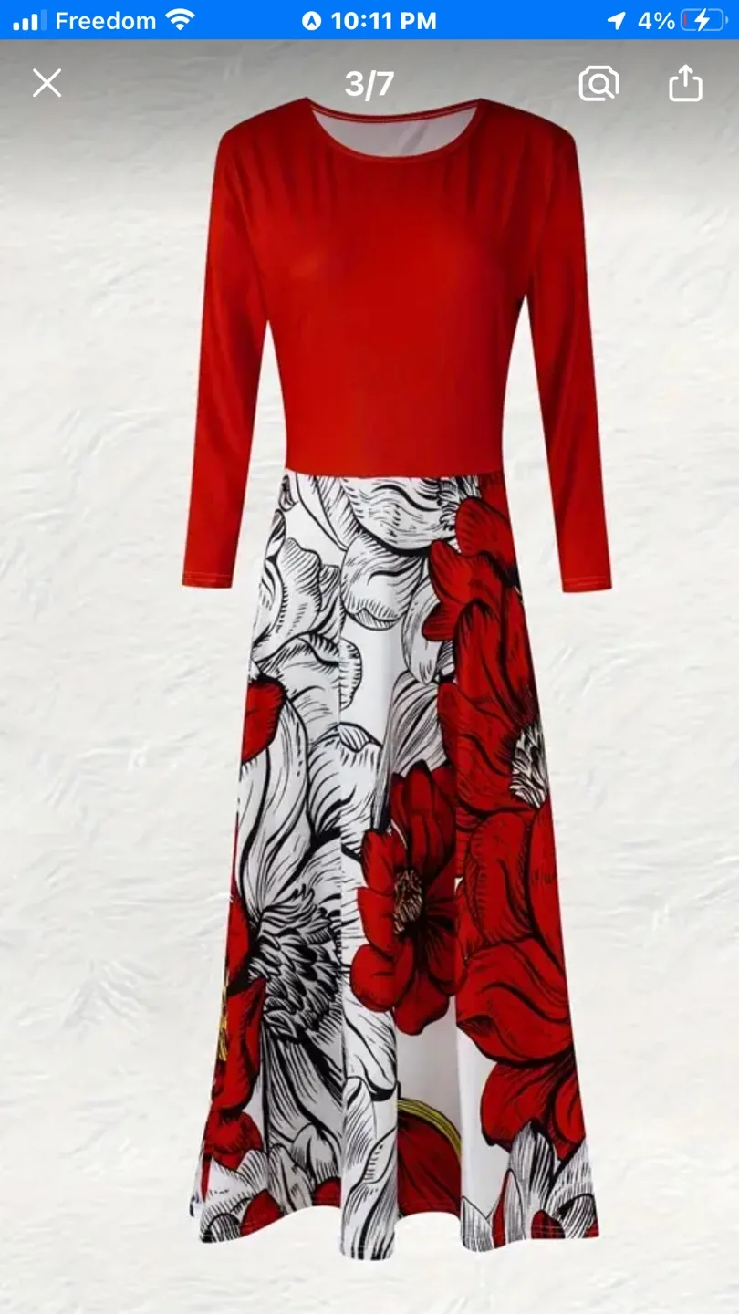 Red and White Floral Midi Dress image indicator(4)