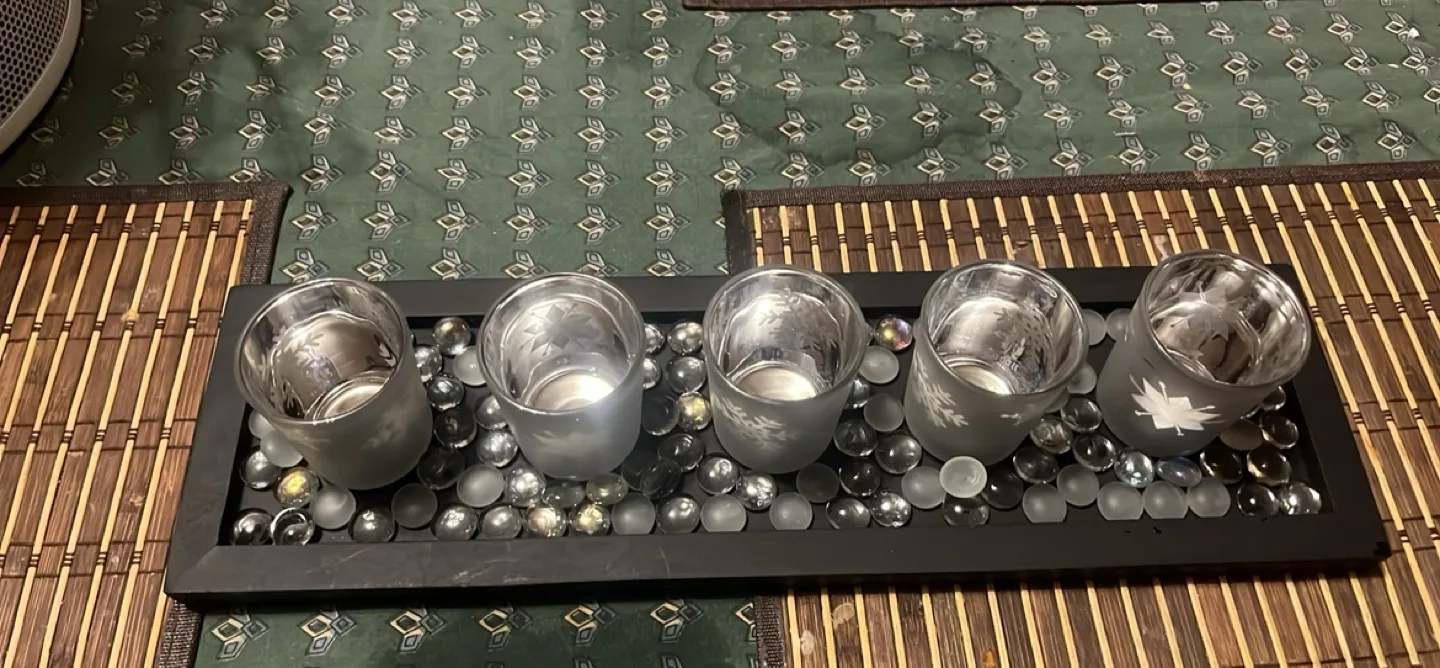 Five Frosted Glass Candle Holders with Tray thumbnail
