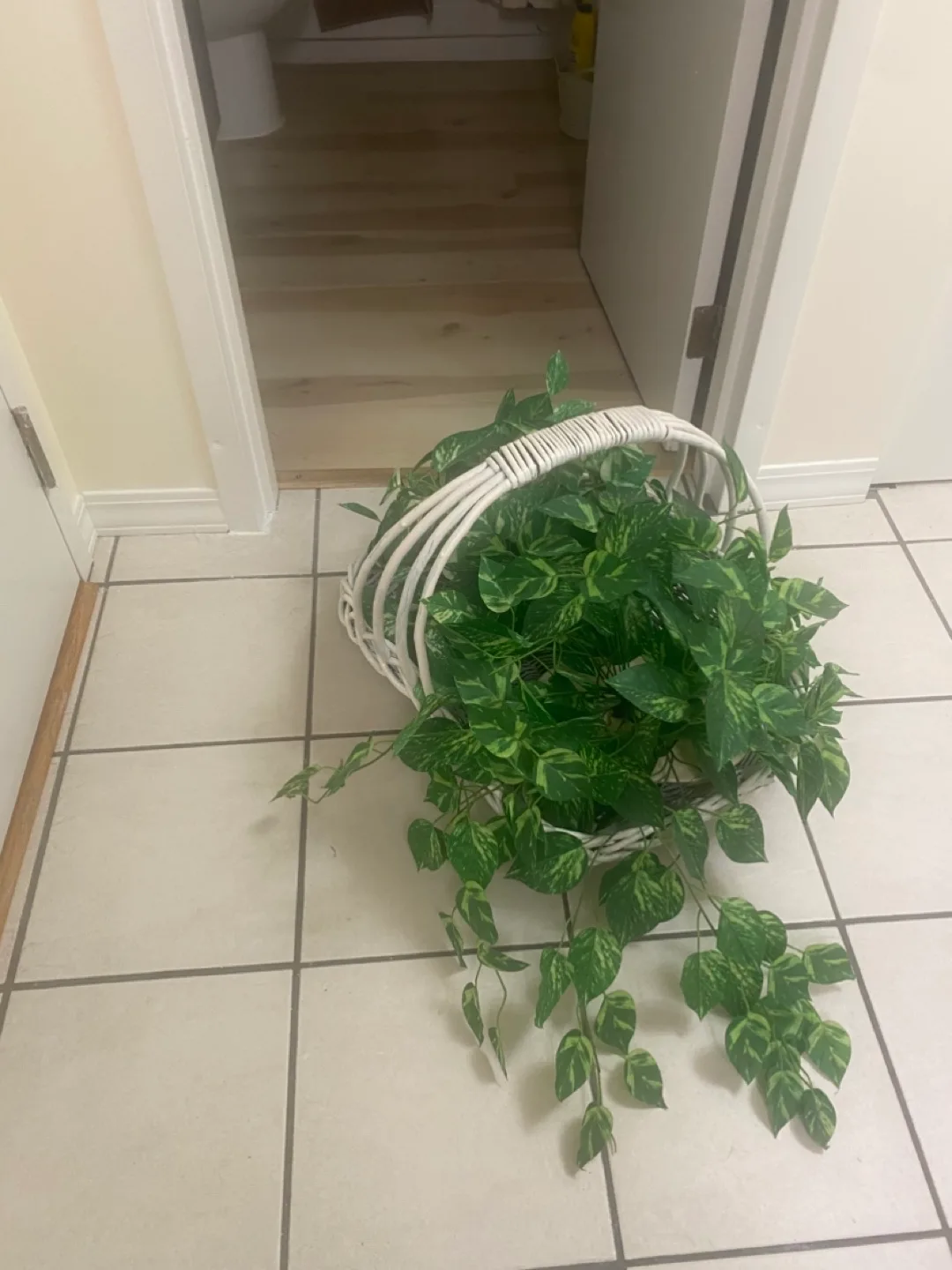 White Wicker Basket with Artificial Plants image indicator(3)