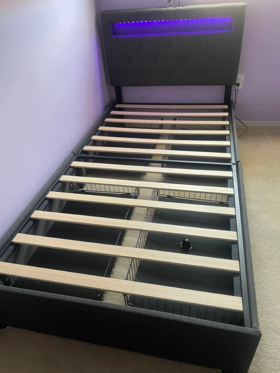 Twin Size Upholstered Bed Frame with LED Headboard and Storage image indicator(3)