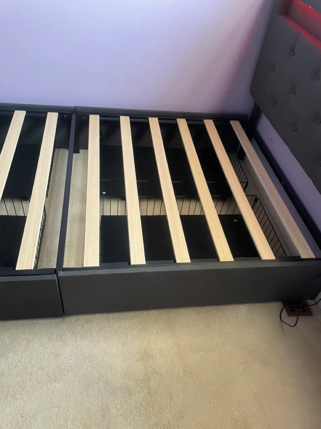 Twin Size Upholstered Bed Frame with LED Headboard and Storage image indicator(2)