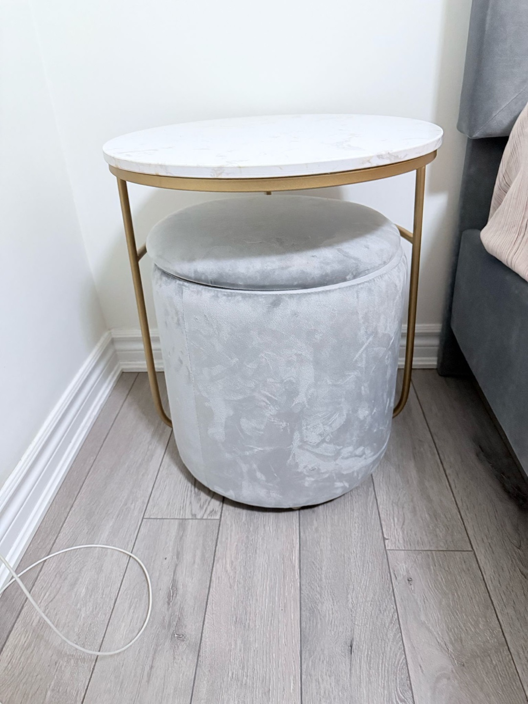 Grey Velvet Queen Bed Frame with Matching Storage Ottomans - photo 3