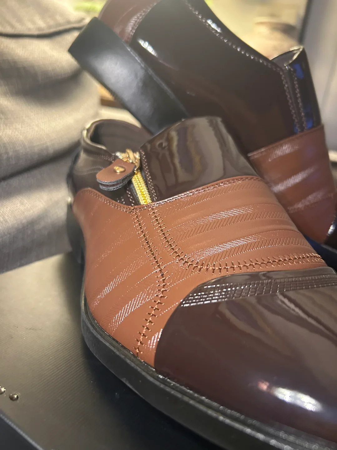 Men's Brown PU Leather Slip-On Shoes with Side Zipper image indicator(3)