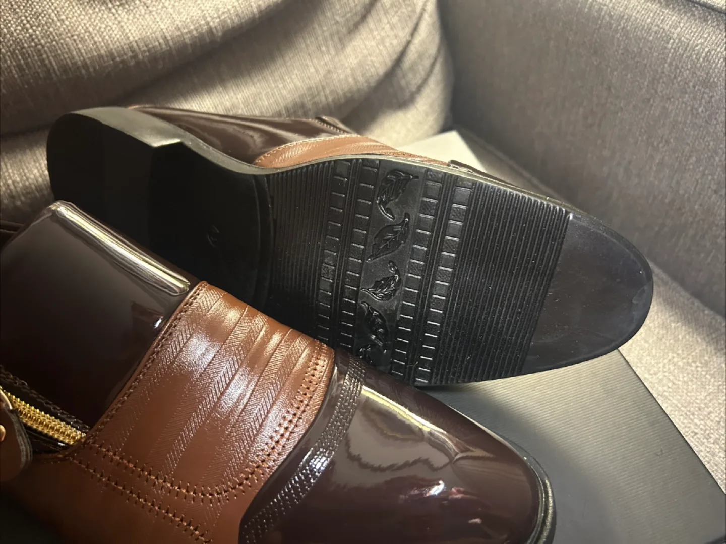 Men's Brown PU Leather Slip-On Shoes with Side Zipper image indicator(4)