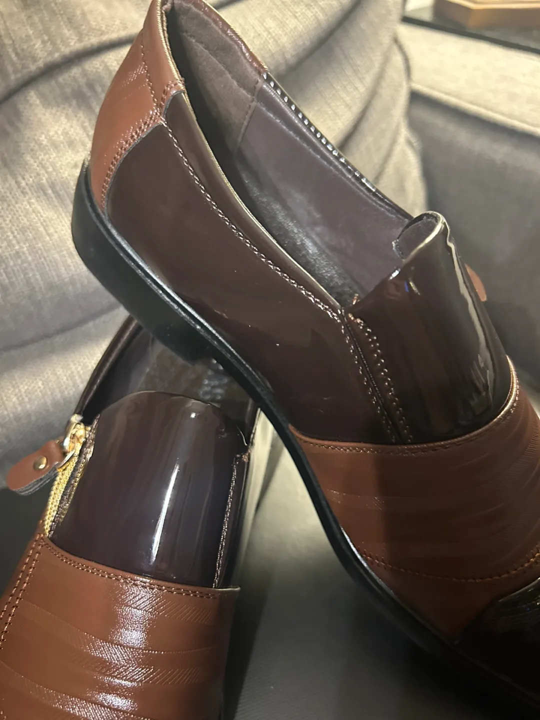 Men's Brown PU Leather Slip-On Shoes with Side Zipper image indicator(2)