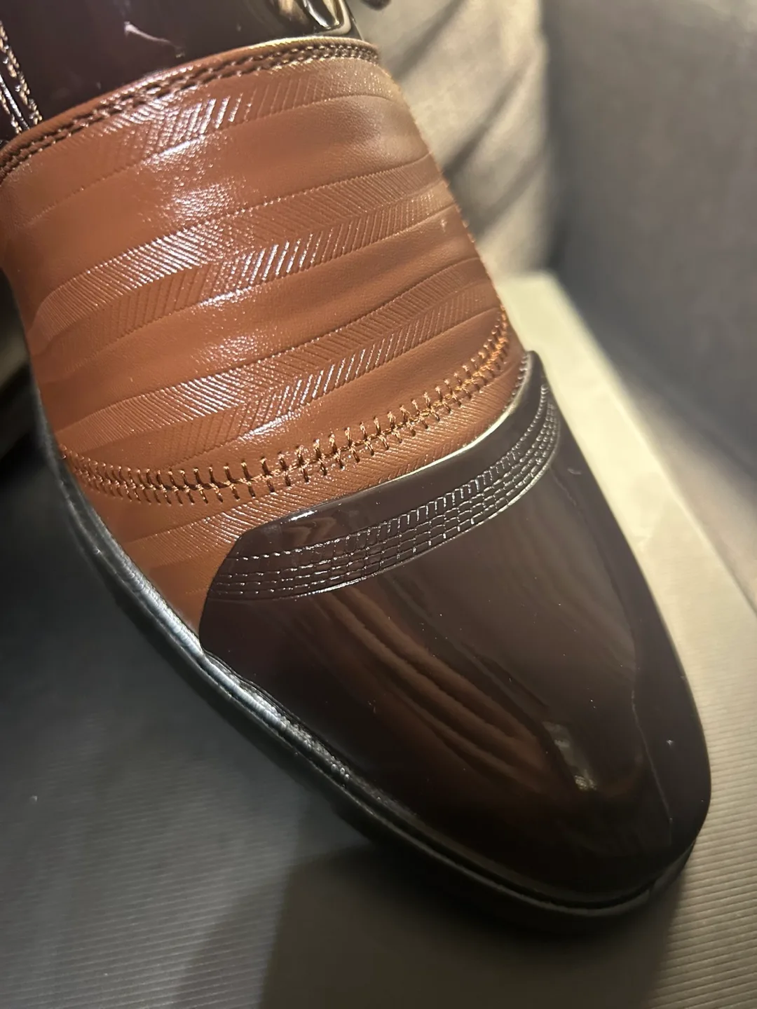 Men's Brown PU Leather Slip-On Shoes with Side Zipper image indicator(8)