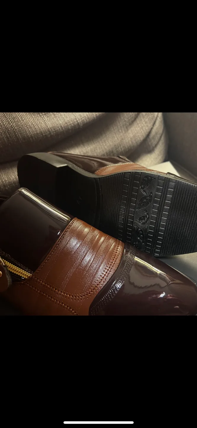 Men's Brown PU Leather Slip-On Shoes with Side Zipper image indicator(7)