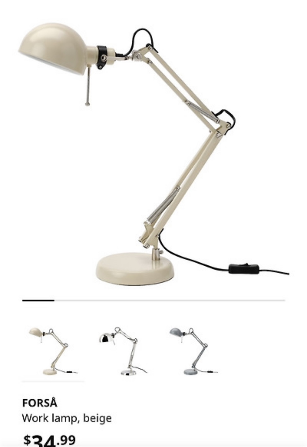 IKEA FORSÅ Beige Adjustable Desk Lamp