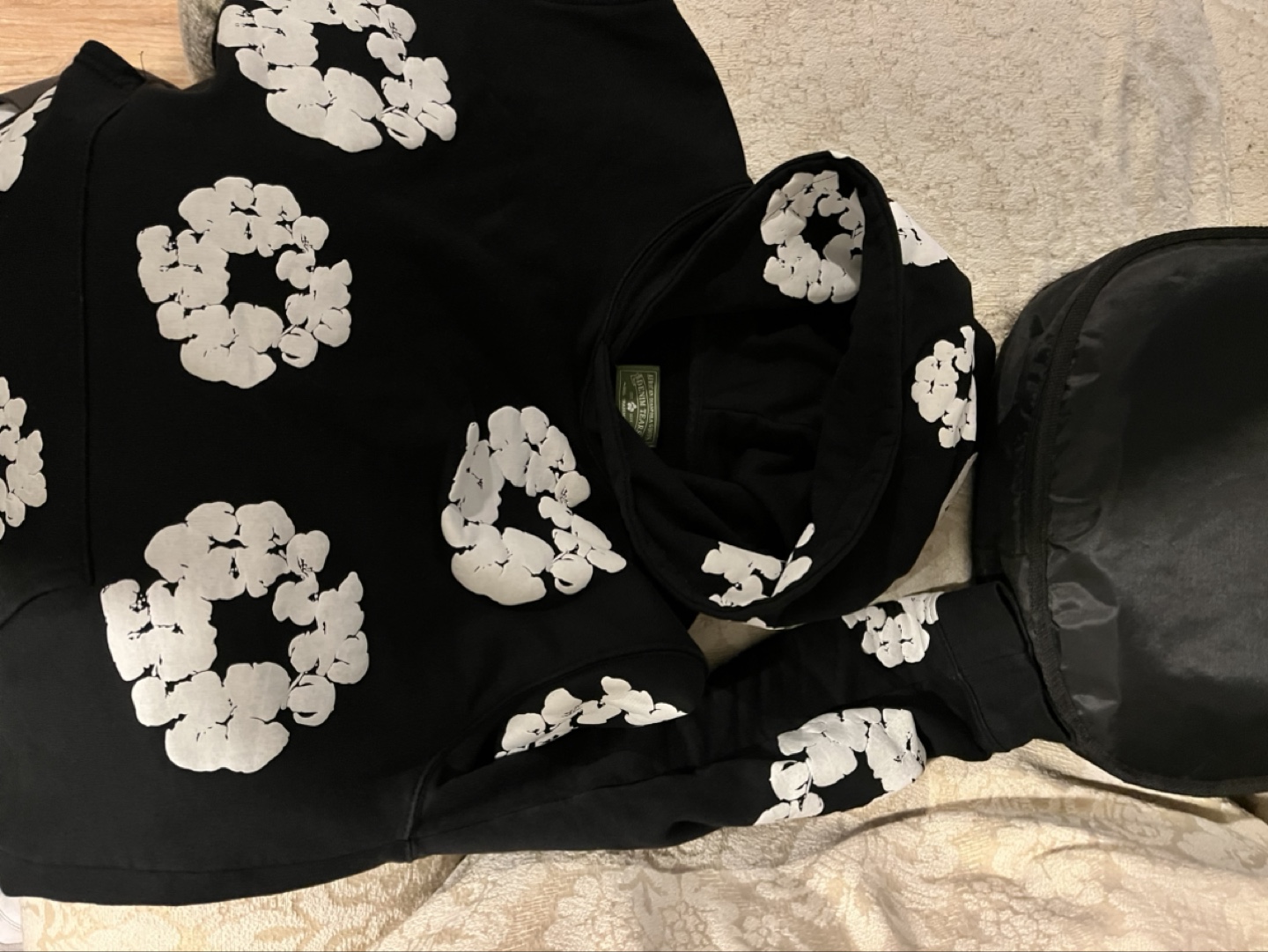 Denim Tears Black Hoodie with White Floral Print - photo 2