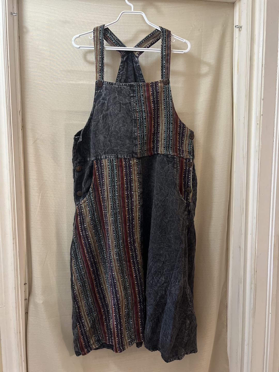 Grey and Multicoloured Striped Overall Dress