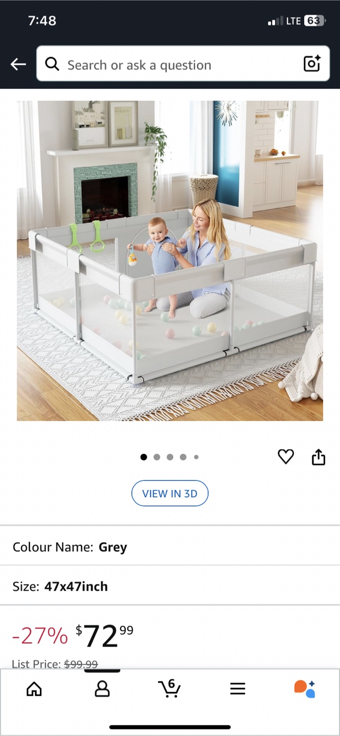 Baby Playpen - Grey - 47x47 Inches