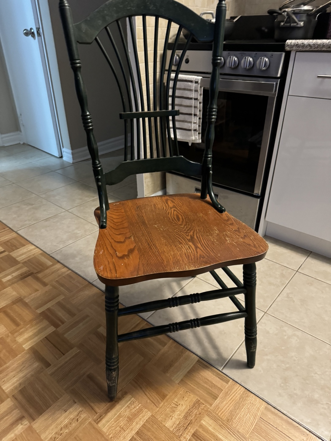 Vintage Dark Green Wooden Dining Chair - photo 2