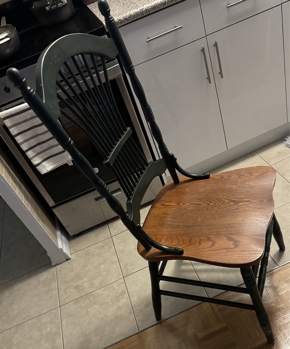 Vintage Dark Green Wooden Dining Chair