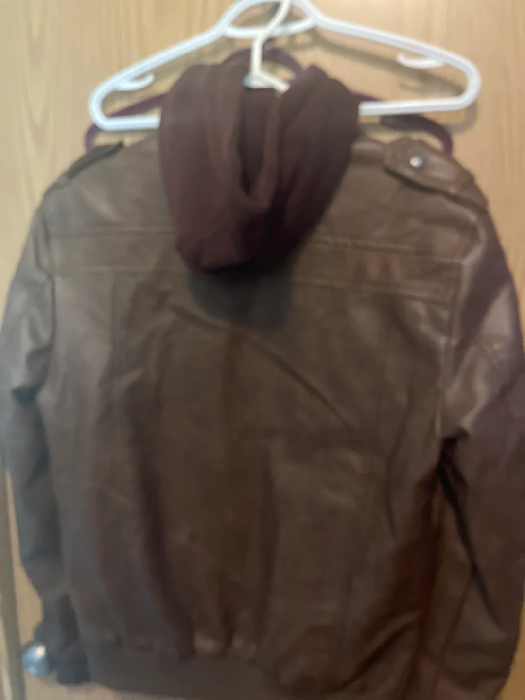 Men's Brown Faux Leather Jacket with Hoodie image indicator(5)