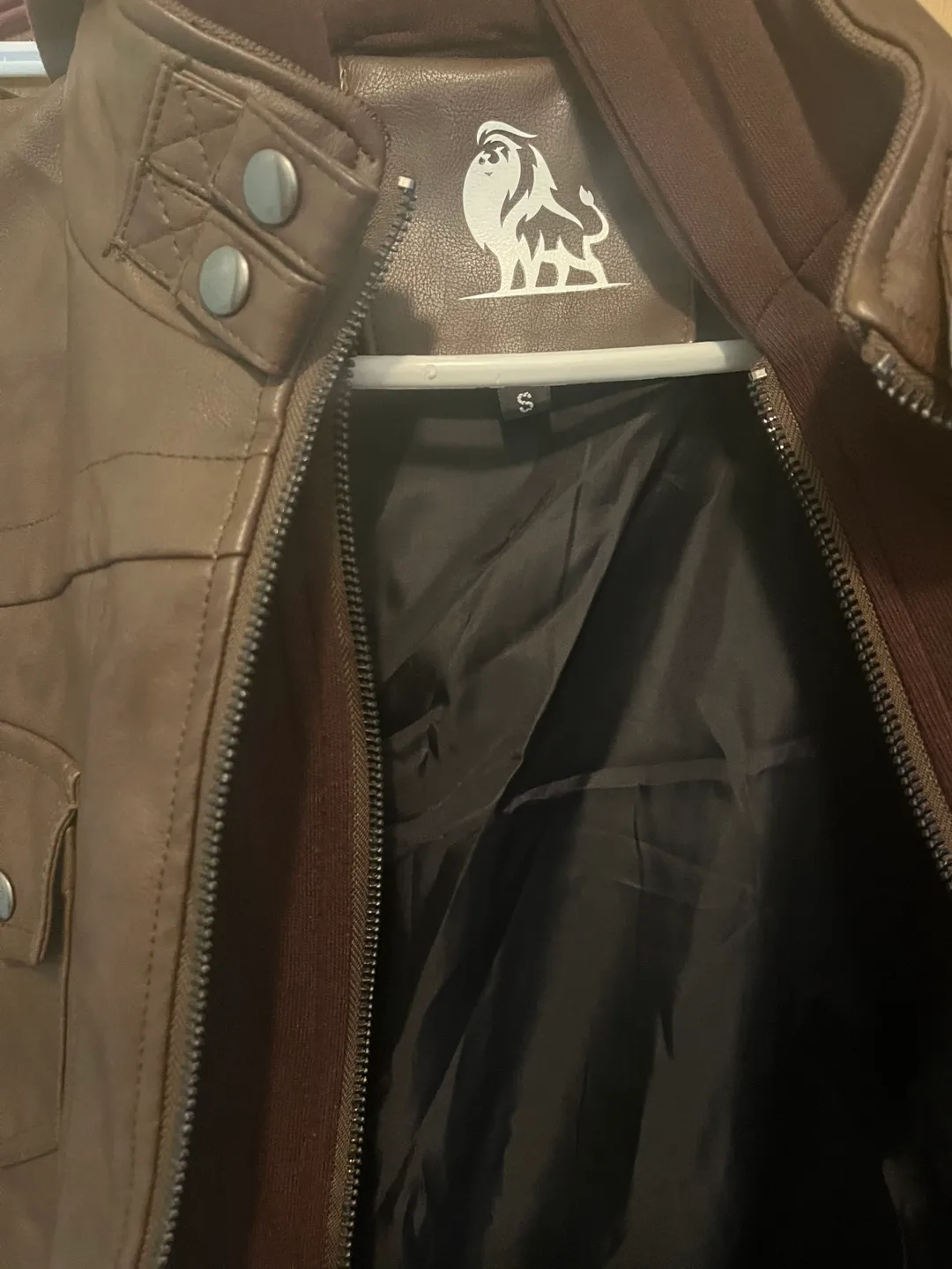 Men's Brown Faux Leather Jacket with Hoodie image indicator(7)