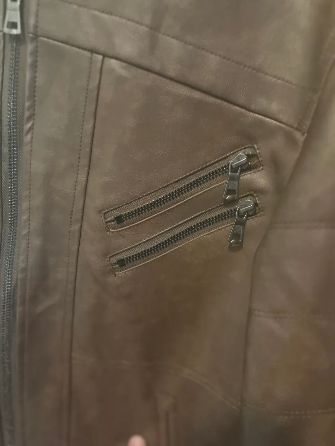 Men's Brown Faux Leather Jacket with Hoodie image indicator(2)